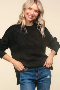 Haptics Mock Neck Side Slit Knit Top - Brittney MADE