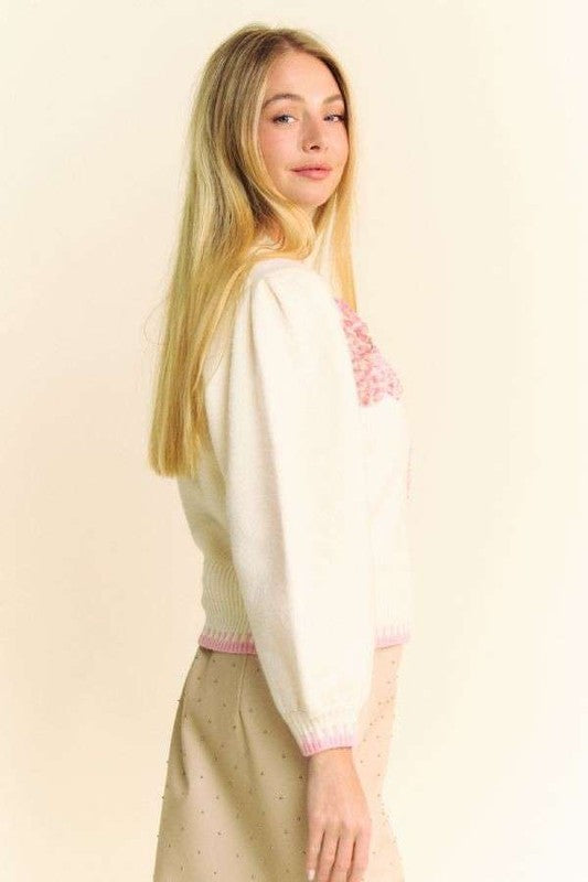 Davi & Dani Flower Patch Fuzzy Mock Neck Sweater - Brittney MADE