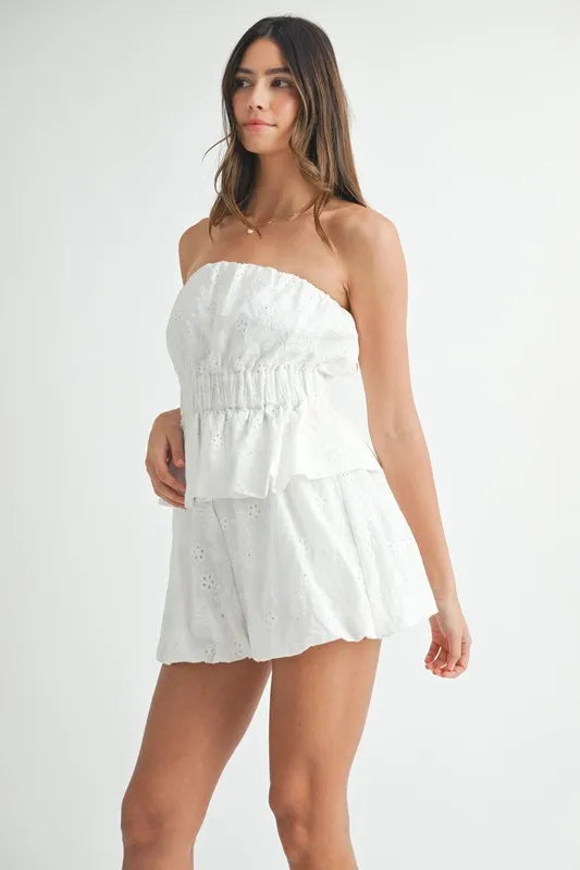 MABLE Floral Eyelet Lace Tube Top and Short Set - Brittney MADE