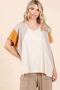 Mittoshop Color Block V-Neck Short Sleeve T-Shirt - Brittney MADE