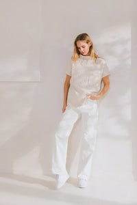 Ces Femme Texture Mock Neck Short Sleeve Knit Top - Brittney MADE