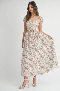 MABLE Floral Print Puff Sleeve Gathered Midi Dress - Brittney MADE