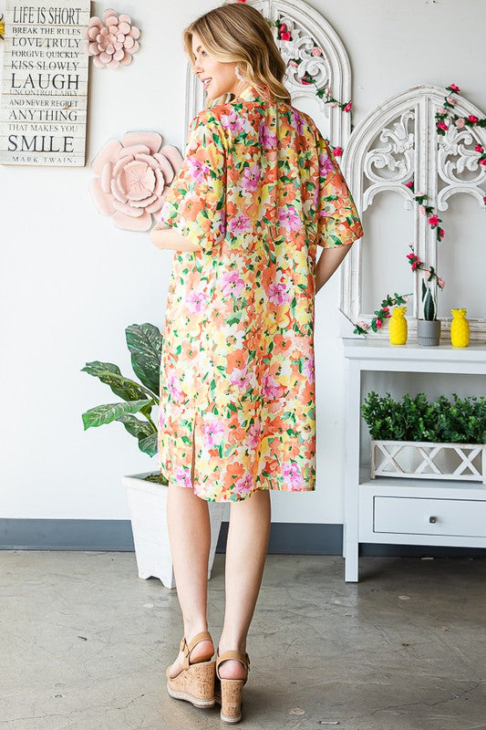 Heimish Full Size Half Sleeve Multi Color Floral Open Cardigan Plus Size - Brittney MADE