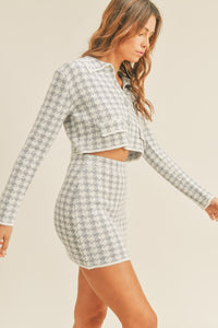 MABLE Houndstooth Cropped Knit Cardigan and Mini Skirt Set - Brittney MADE