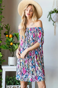 Heimish Full Size Off Shoulder Snake Mini Dress - Brittney MADE