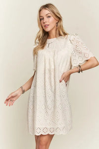 ADORA Ruffled Eyelet Round Neck Dress - Brittney MADE