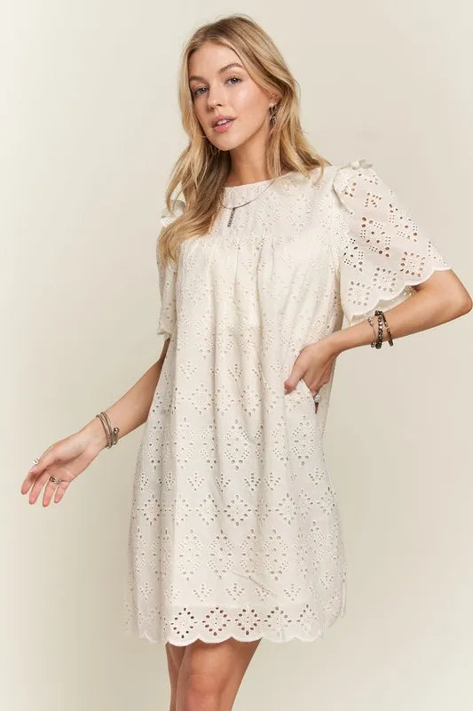 ADORA Ruffled Eyelet Round Neck Dress - Brittney MADE