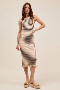 SO ME Stripe Sleeveless Sweater Knit Maxi Dress With Ruffled Hem - Brittney MADE