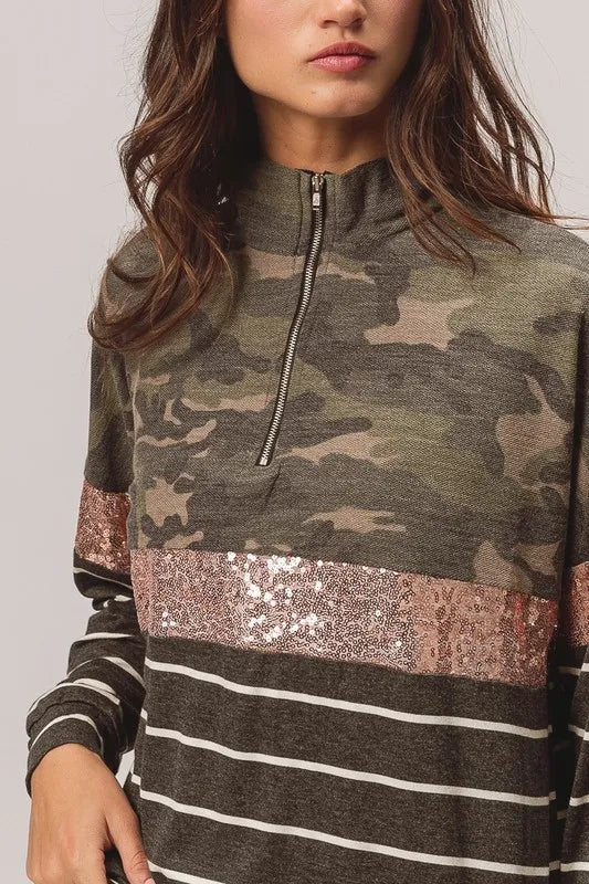 BiBi Camouflage French Terry Knit Top - Brittney MADE