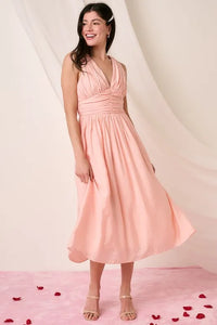Mittoshop Ruched V-Neck Sleeveless Midi Dress - Brittney MADE