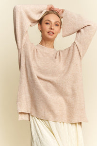 Davi & Dani High-Low Round Neck Drop Shoulder Sweater - Brittney MADE