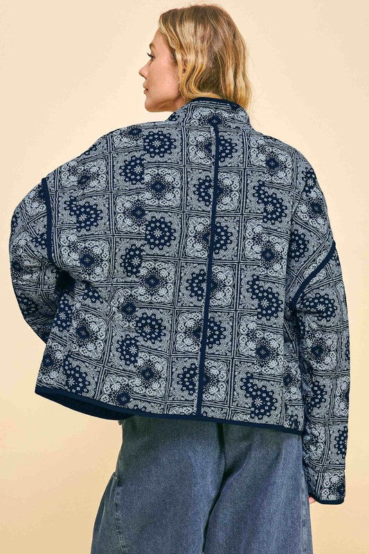 Davi & Dani Vintage Print Open Front Jacket with Pockets - Brittney MADE