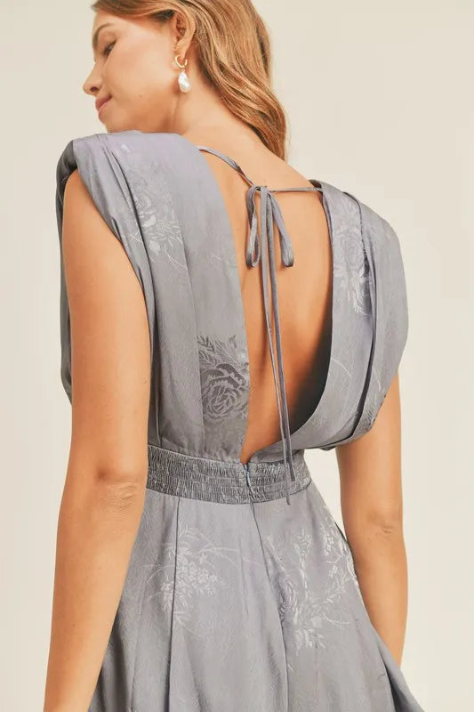 MABLE Draped Romper with Pleated Shoulder Pad Detail - Brittney MADE
