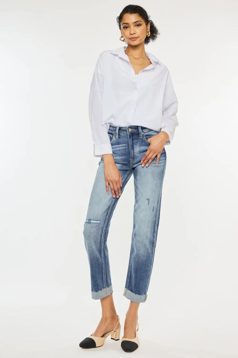 Kancan High Rise Cuffed Straight Jeans - Brittney MADE