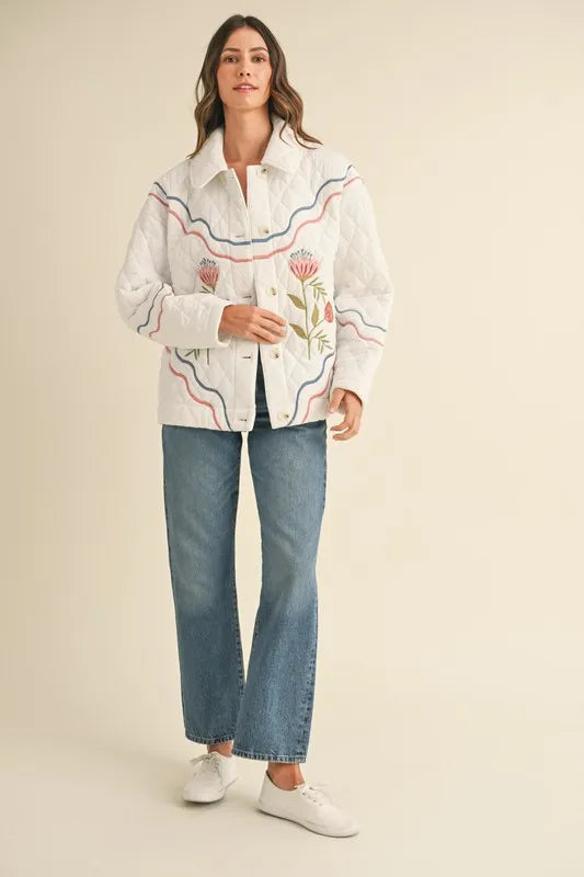 MABLE Floral Multi Color Embroidered Quilted Jacket - Brittney MADE