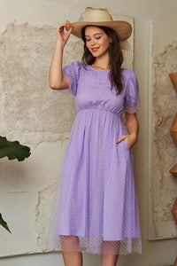Davi & Dani Mesh Puff Short Sleeve Midi Dress - Brittney MADE