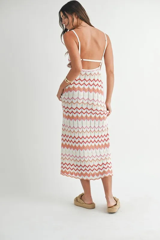 MABLE Lightweight Pointelle Chevron Knit Maxi Dress - Brittney MADE