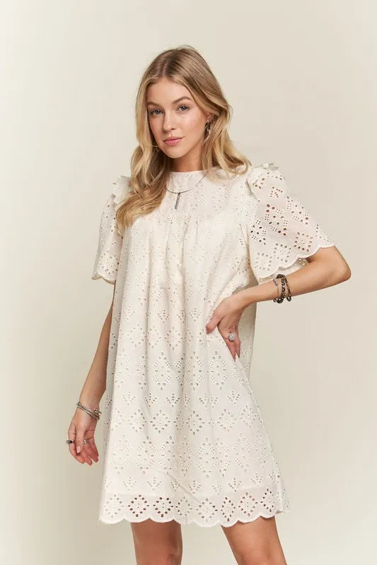 ADORA Ruffled Eyelet Round Neck Dress - Brittney MADE