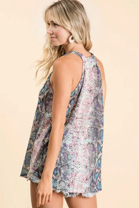 BiBi Snakeskin Print Low Gauge Hacci Knit Halter - Brittney MADE