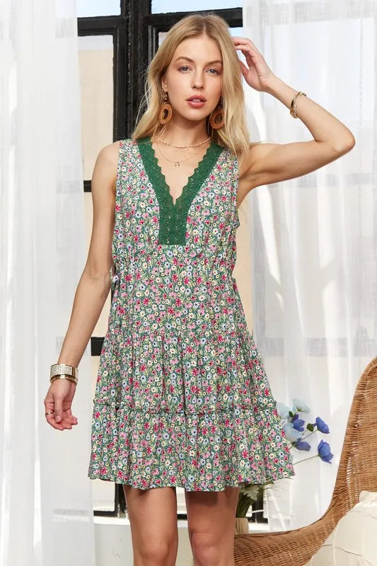 ADORA Lace Detail V-Neck Sleeveless Mini Dress - Brittney MADE