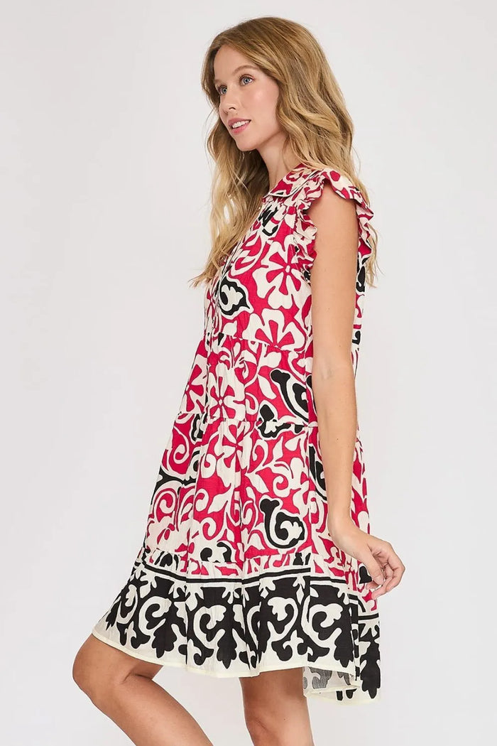 Umgee Floral Ruffled Cap Sleeve Tiered Dress - Brittney MADE
