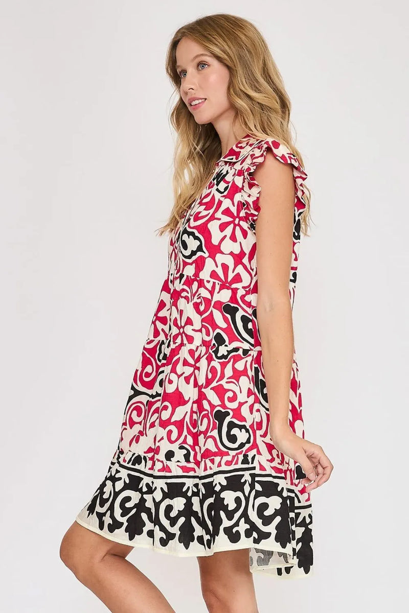 Umgee Floral Ruffled Cap Sleeve Tiered Dress - Brittney MADE