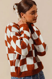 SO ME Loose Fit Checkered Sweater Top - Brittney MADE