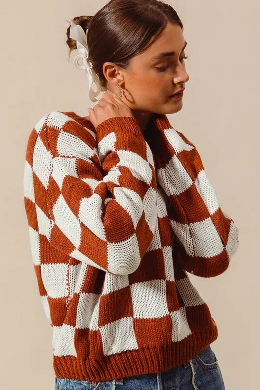 SO ME Loose Fit Checkered Sweater Top - Brittney MADE