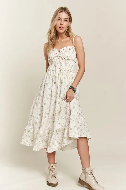 ADORA Smocked Floral Sweetheart Neck Cami Dress - Brittney MADE