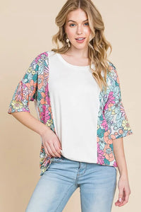 BOMBOM Floral Round Neck Half Sleeve T-Shirt - Brittney MADE