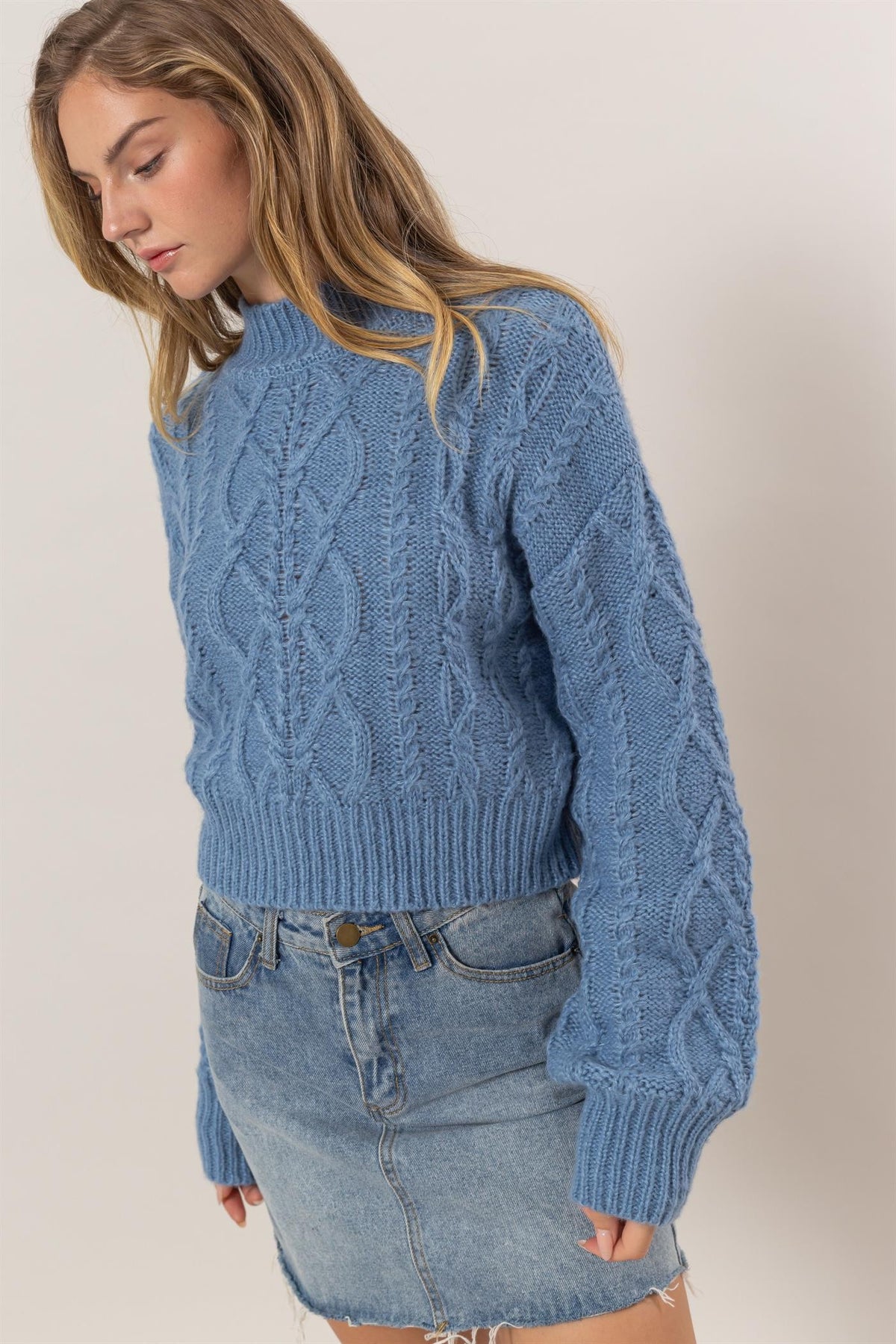 HYFVE Cable-Knit Mock Neck Dropped Shoulder Sweater - Brittney MADE