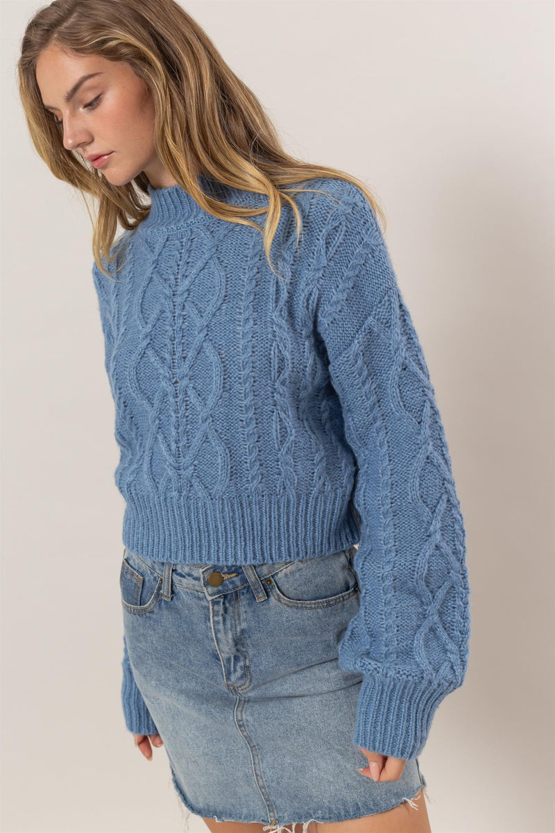 HYFVE Cable-Knit Mock Neck Dropped Shoulder Sweater - Brittney MADE