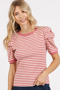 Mittoshop Striped Round Neck Puff Sleeve T-Shirt - Brittney MADE