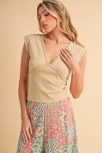 Aemi+Co V-Neck Cap Sleeve Cropped Top - Brittney MADE