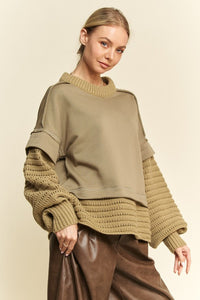 Davi & Dani Faux Layered Round Neck Sweater - Brittney MADE