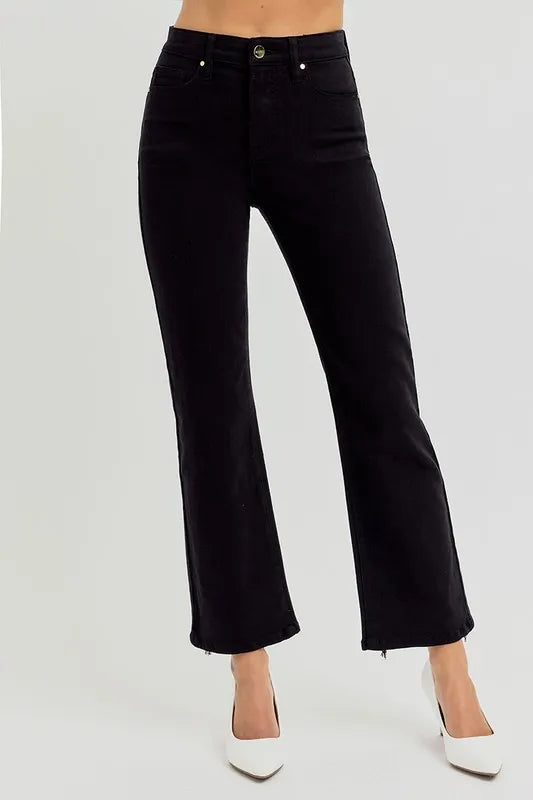RISEN Full Size Tummy Control Elastic Band High Rise Crop Straight Jeans Plus Size - Brittney MADE