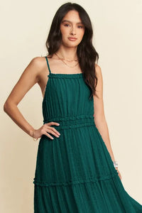 Davi & Dani Texture Swiss Dot Ruffle Square Neck Midi Dress - Brittney MADE