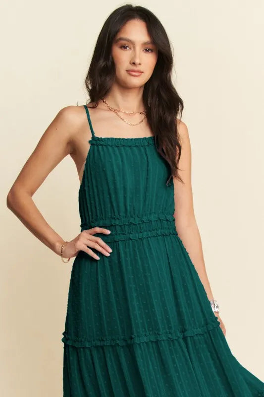 Davi & Dani Texture Swiss Dot Ruffle Square Neck Midi Dress - Brittney MADE