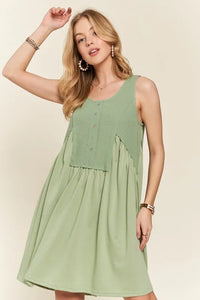 ADORA Decorative Button Sleeveless Babydoll Dress - Brittney MADE
