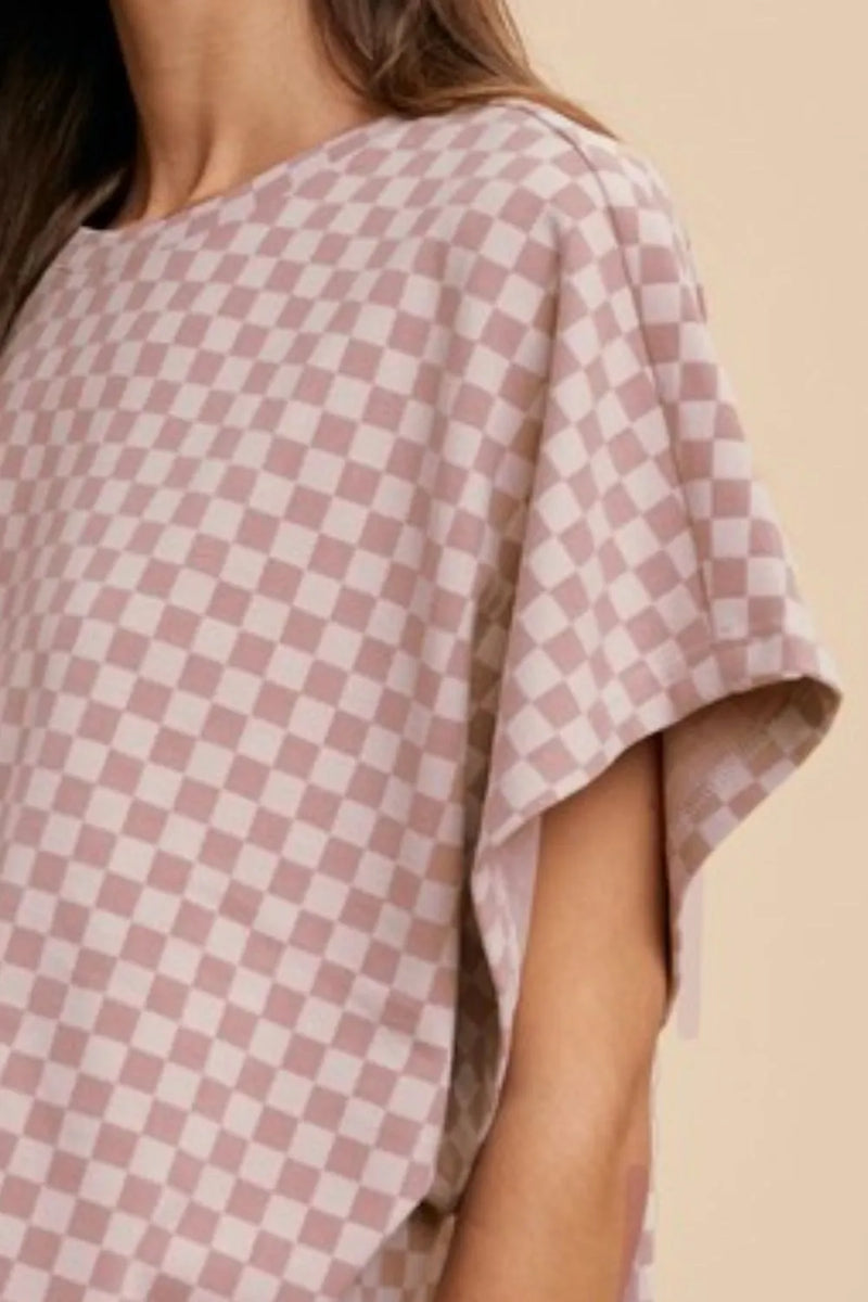 Annie Wear Checkered Round Neck Short Sleeve T-Shirt - Brittney MADE