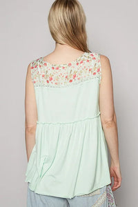 POL Lace Detail Frill Floral V-Neck Sleeveless Top - Brittney MADE
