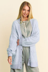 Davi & Dani Ribbed Hem Button Up Long Sleeve Cardigan - Brittney MADE