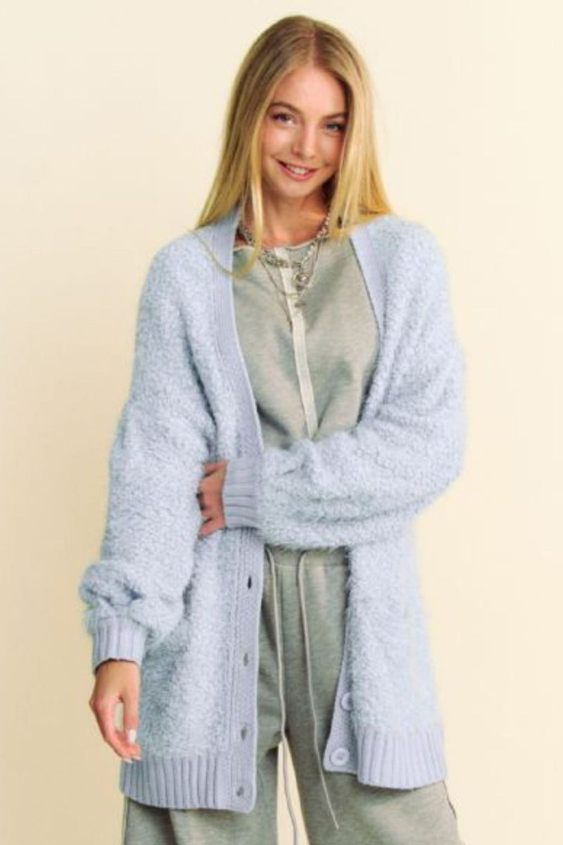 Davi & Dani Ribbed Hem Button Up Long Sleeve Cardigan - Brittney MADE