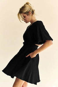 Davi & Dani Back Button Puff Sleeve Mini Dress - Brittney MADE