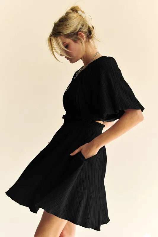 Davi & Dani Back Button Puff Sleeve Mini Dress - Brittney MADE