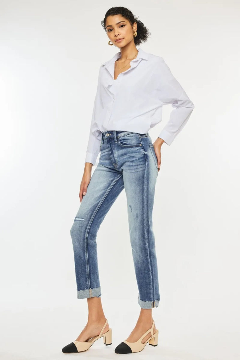 Kancan High Rise Cuffed Straight Jeans - Brittney MADE