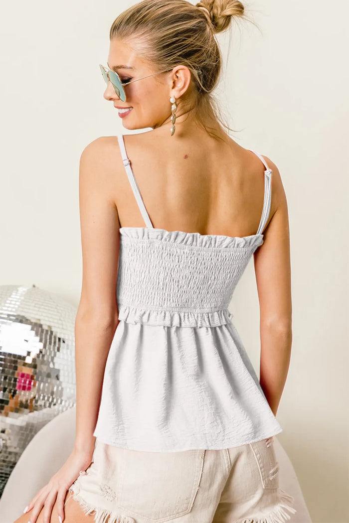 BiBi Ruffle Edge Smocking Babydoll Cami - Brittney MADE