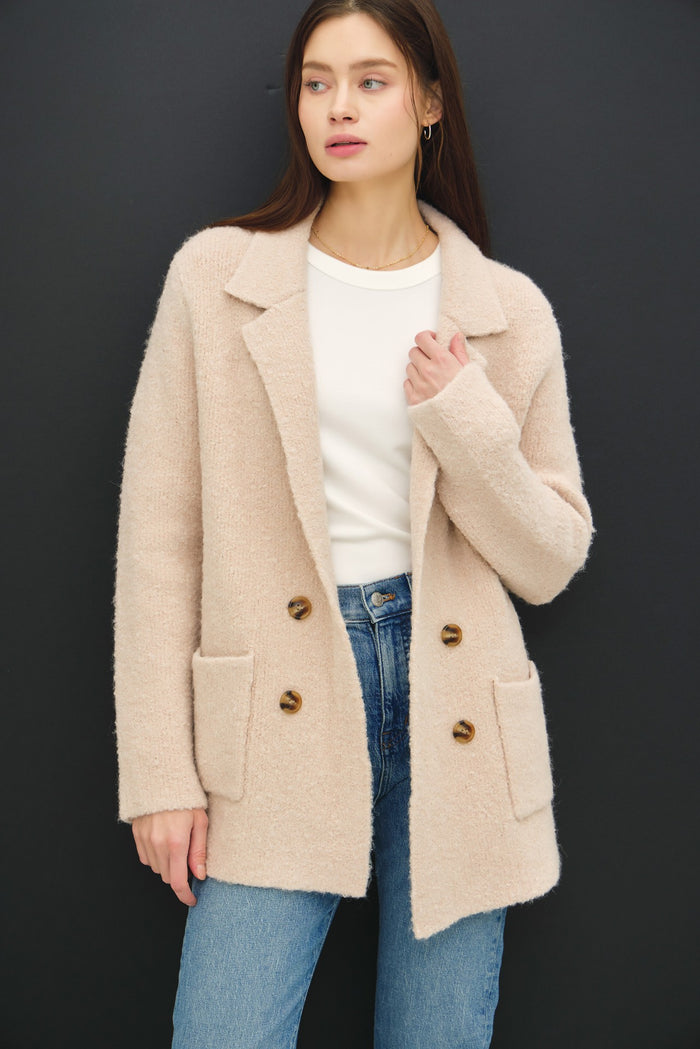 Be Cool Textured Double-Breasted Coat with Pockets - Brittney MADE