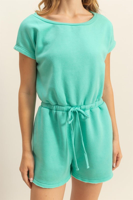 HYFVE Round Neck Short Sleeve Drawstring Waist Romper - Brittney MADE