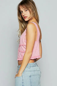 POL Lace Detail V-Neck Cropped Tank - Brittney MADE